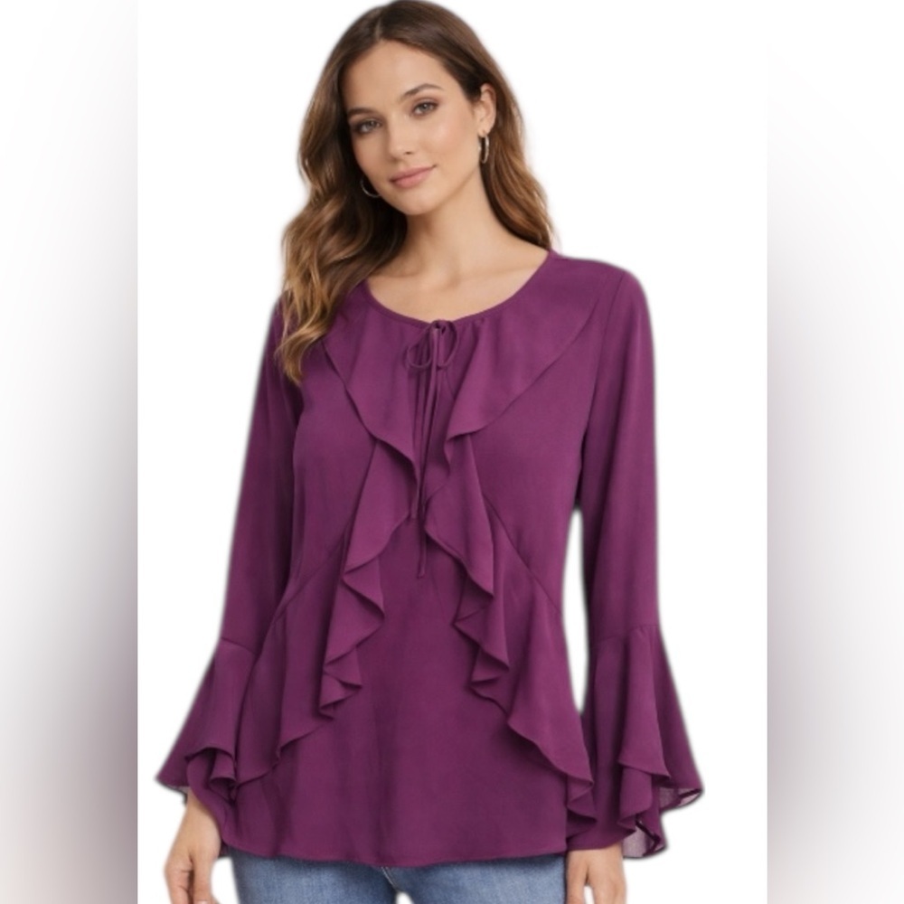 INC International Concepts Purple Ruffle Blouse XL